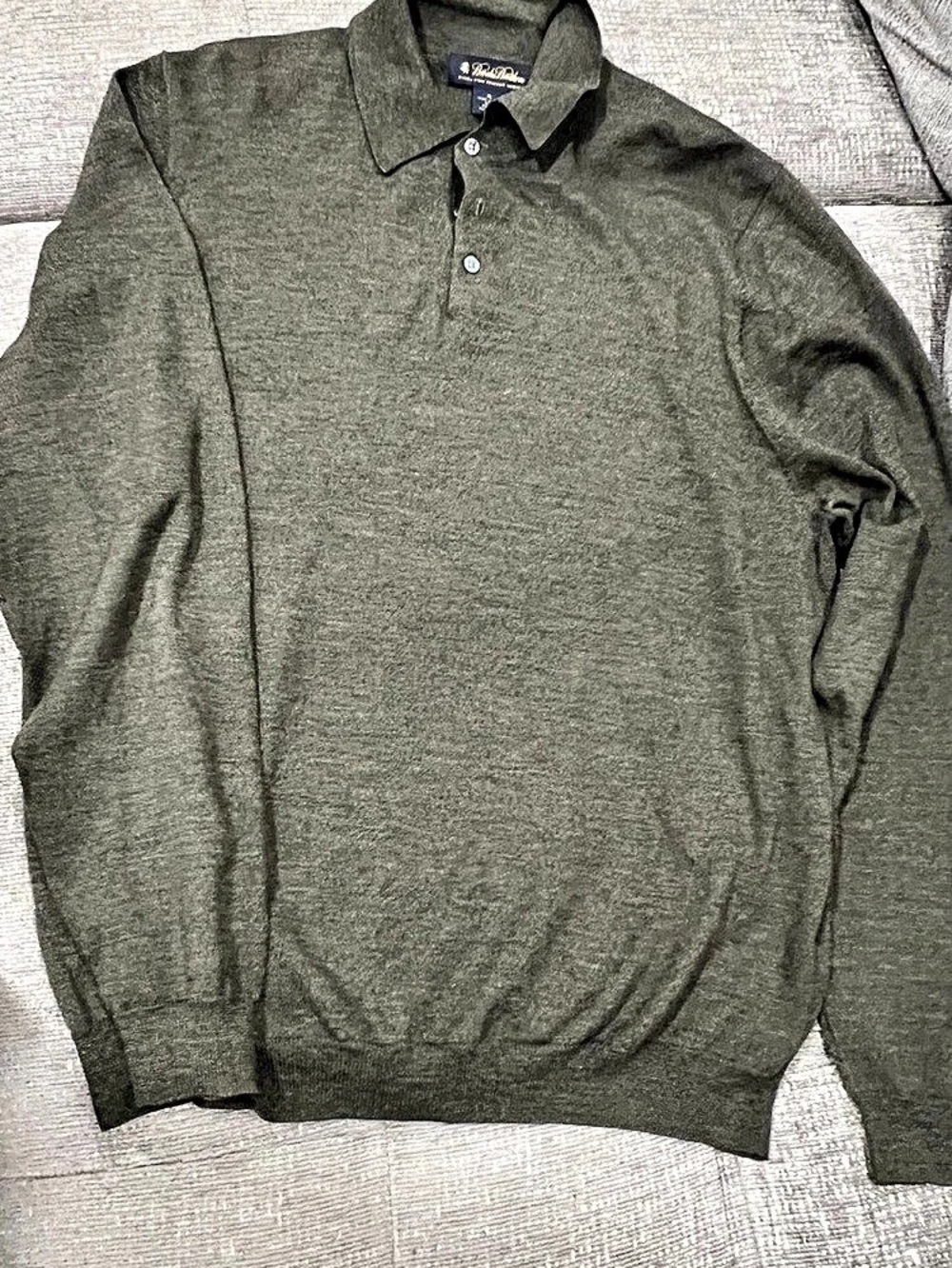 Brooks Brothers Merino Wool Long Sleeve Polo Sweater Olive Green